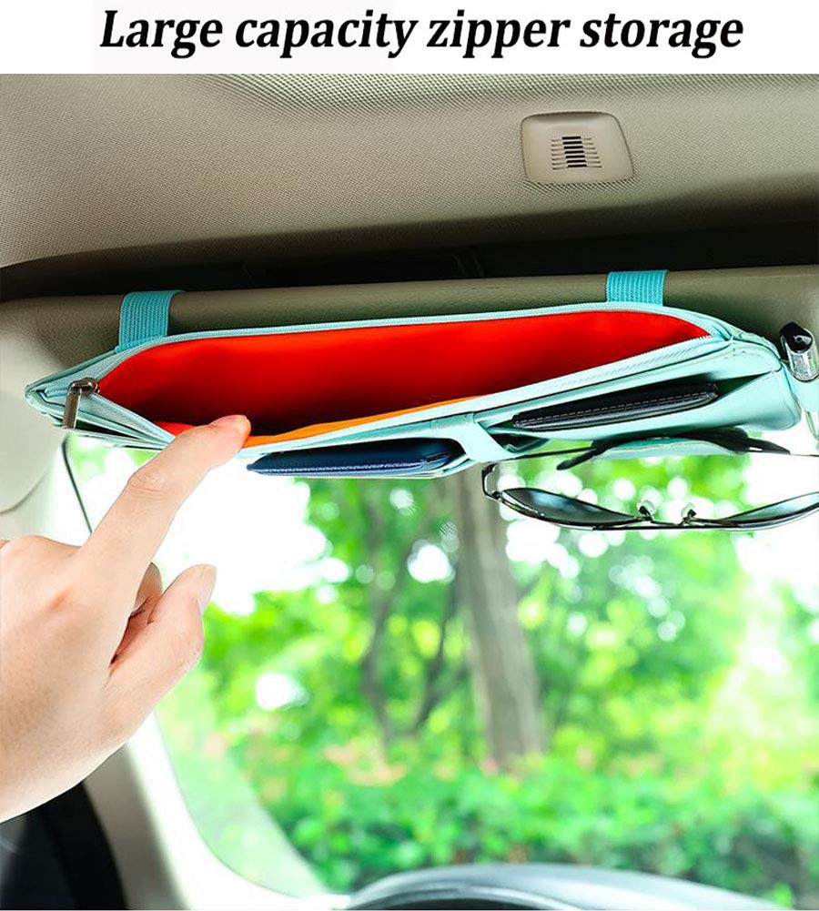 SEMBEM Car Sun Visor Organizer - Auto Interior Accessories with Pocket Organizers, Registration & Document Holder, Storage Pouch, Blue