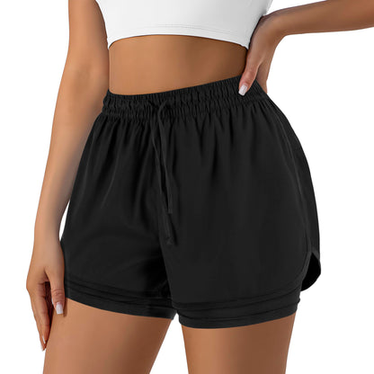 Yevrimow Women's 2 in 1 Running Shorts for Gym Yoga Workout Athletic Shorts High-Waisted Shorts with Liner Pockets Black