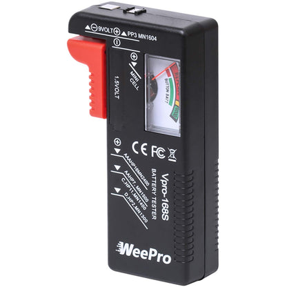 WeePro Universal Battery Checker - Small Battery Tester for AAA, AA, C, D, 9V, 1.5V, Button Cell - Household Batteries