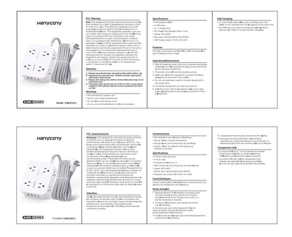 Surge Protector Power Strip - HANYCONY 8 Outlets 4 USB (2 USB C) Charging Ports, Multi Plug Outlet Extender, 5Ft Braided Extension Cord, Flat Plug Wall Mount Desk Charging Station for Home Office ETL