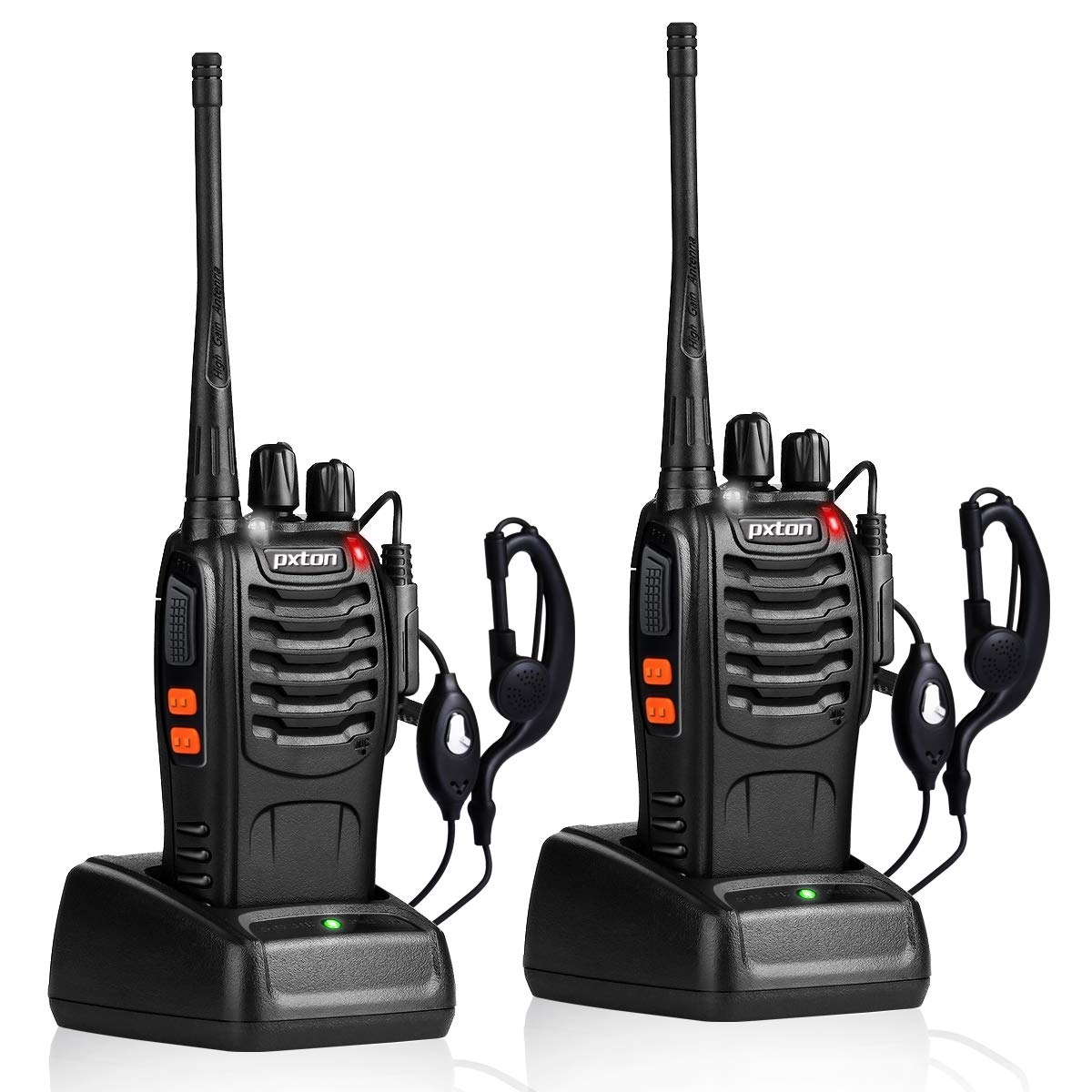pxton Walkie Talkies Rechargeable Long Range Two-Way Radios with Earpieces,2-Way Radios UHF Handheld Transceiver Walky Talky with Flashlight Li-ion Battery and Charger（2 Pack）