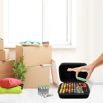 Battery Organizer Storage Box Case Holder for 48 x AA, 48 x AAA Total 96 Batteries with Battery Tester, Extra 2 Pockets for Other Accessories