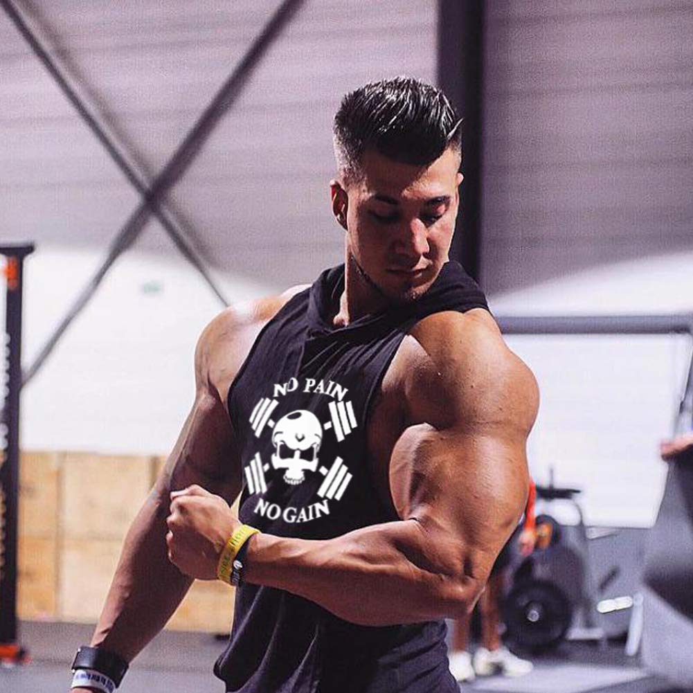 SZKANI Mens Skull Print Sleeveless Fitness Vest Bodybuilding Stringers Workout Tank Tops (X-Large, Black(Double Dumbbell))