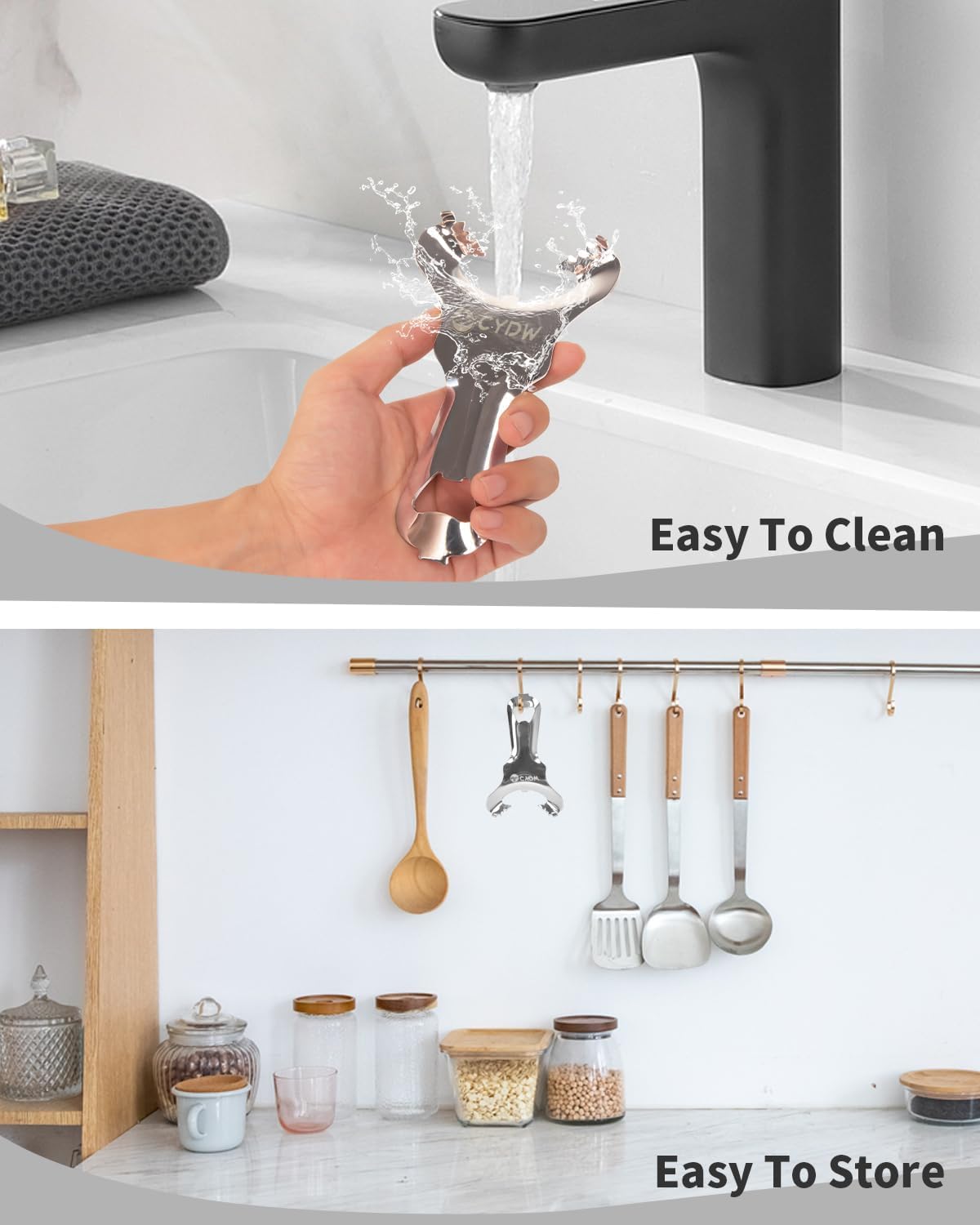 CYDW Mason Jar Opener Tool with No Lid Dents or Damage, Can Opener Manual Multi-Purpose, Easy Twist Manual Handheld Top Remover Utensil, Canning Supplies Tools and Bottle Opener, Made For Lifetime