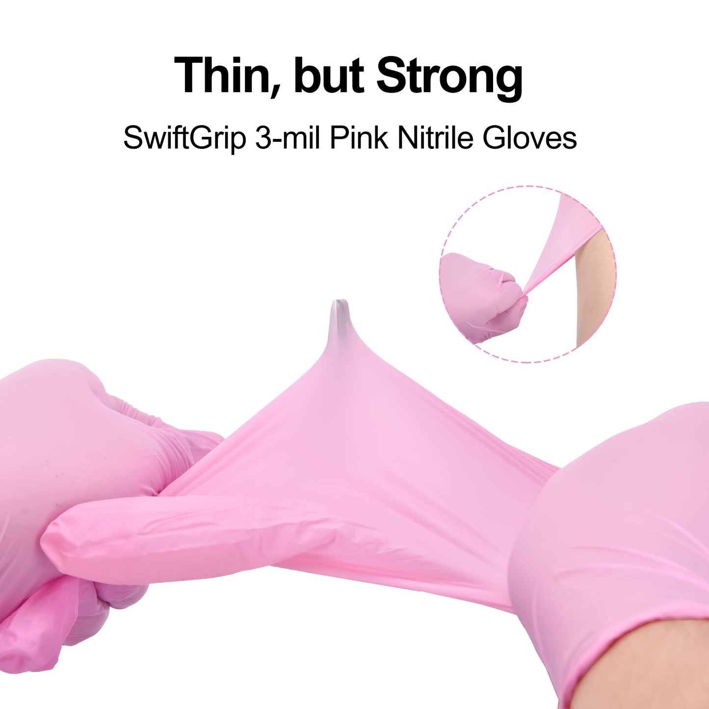 SwiftGrip Pink Nitrile Gloves, 3-mil, Industrial Gloves Disposable Latex Free, for Cleaning & Esthetician, Rubber Powder-Free, 100-ct Box (Medium) Medium (Pack of 100)