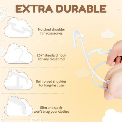 VILICK Kids Plastic Hangers, Baby Clothes Hangers for Closet 50 Packs Non-Slip Toddler Hangers for Infant Child Clothing, Small Children, for Pants Coats Skirts (White)