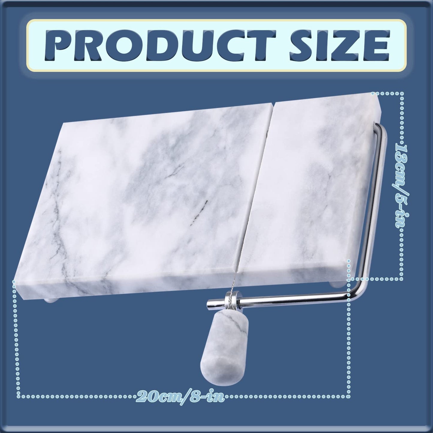 SIPARUI Cheese Slicer, Cheese Cutter Heavy Duty 5" x 8", Polished Marble Cheese Slicer Board for Cut Block Cheeses, Butter, Meats, Other Appetizers (White Grey)