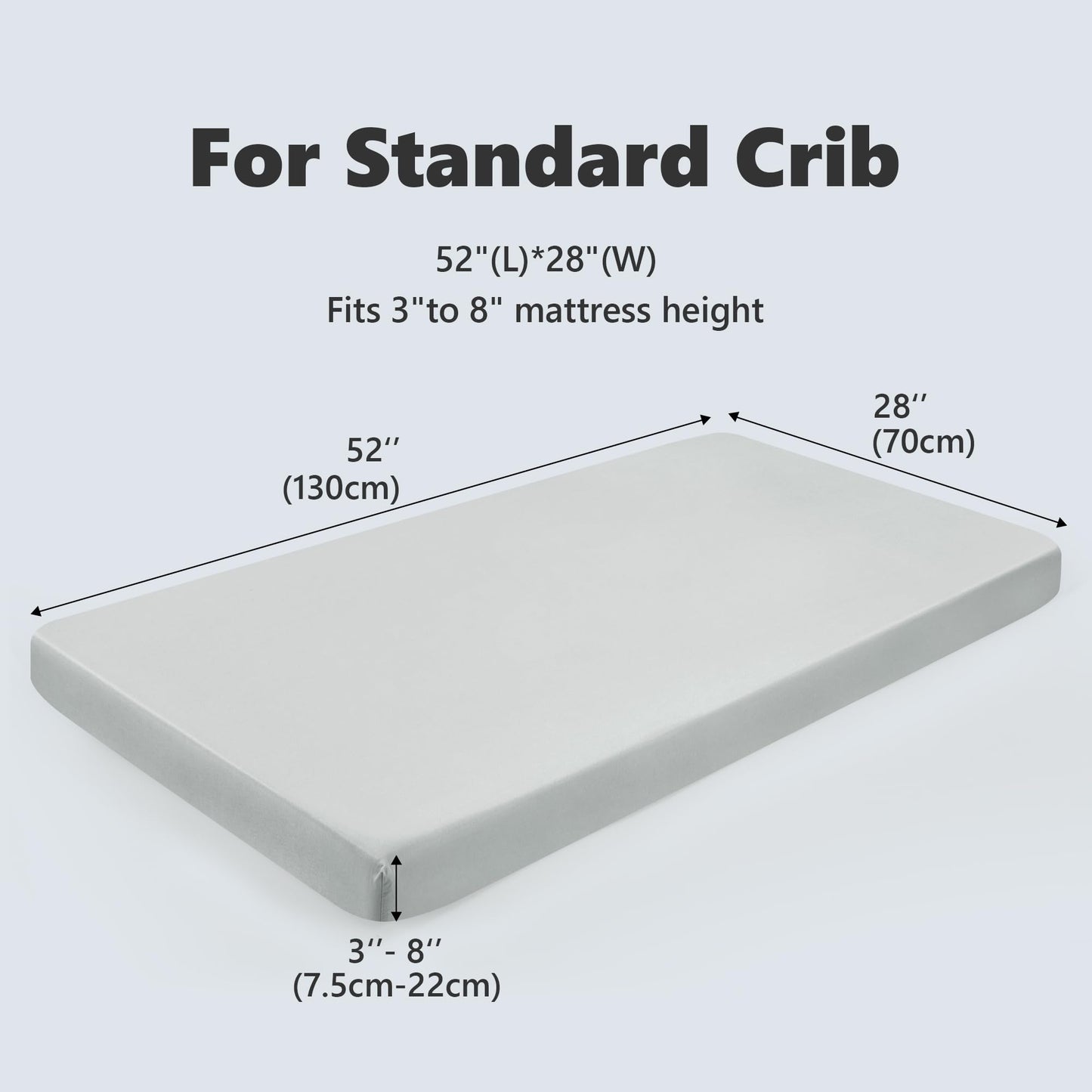 TILLYOU Baby Crib Sheets for Boys Girls, Fitted Crib Sheet 2 Pack for Standard Crib and Toddler Mattresses, Super Soft Toddler Bed Sheets, 28"x52"x8", White & Gray