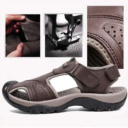 visionreast Mens Closed Toe Fisherman Leather Sandals Outdoor Hiking Beach Sandals Athletic Water Shoes