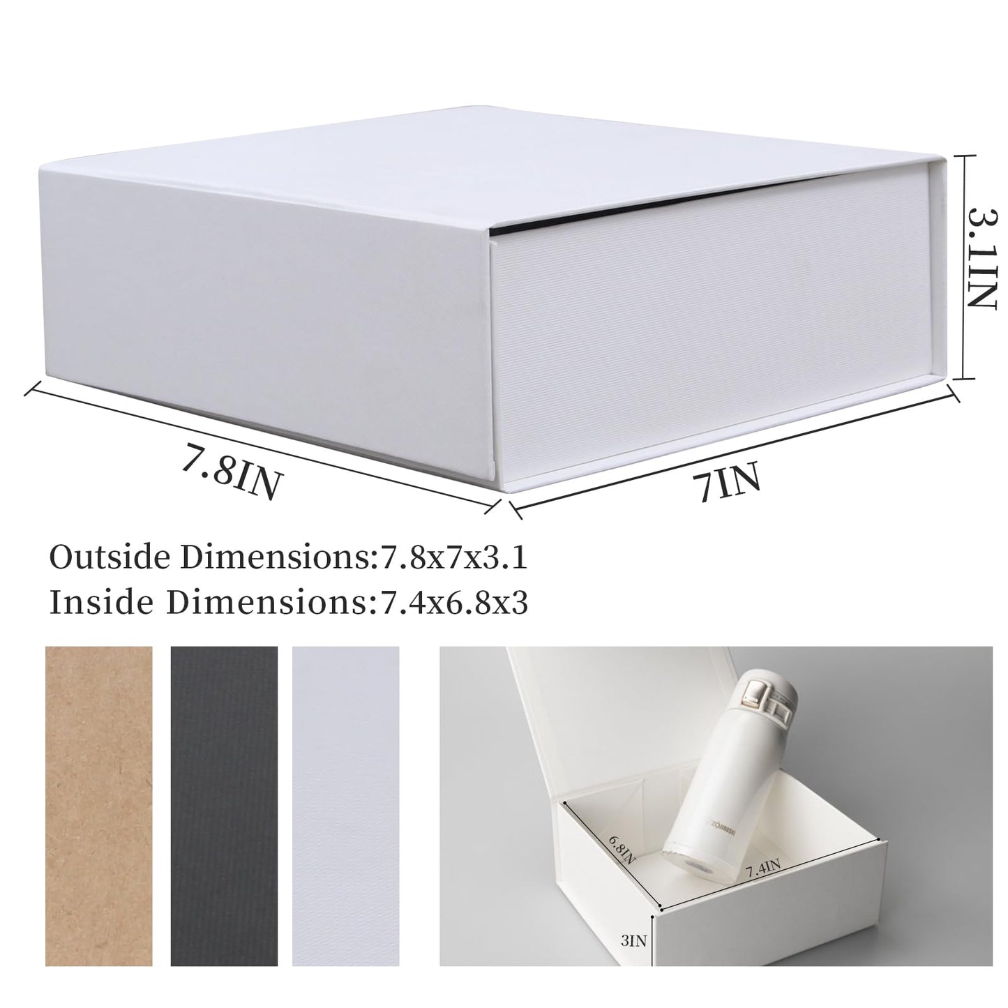 Rsgift White Gift Box with Lid, 7.8x7x3.1 Inches(Inside size:7.4x6.8x3 inches), Magnetic Closure Small box for Men - Wedding, Birthday, Graduation Packaging