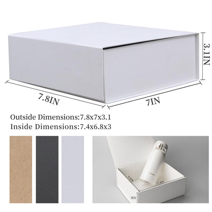 Rsgift White Gift Box with Lid, 7.8x7x3.1 Inches(Inside size:7.4x6.8x3 inches), Magnetic Closure Small box for Men - Wedding, Birthday, Graduation Packaging