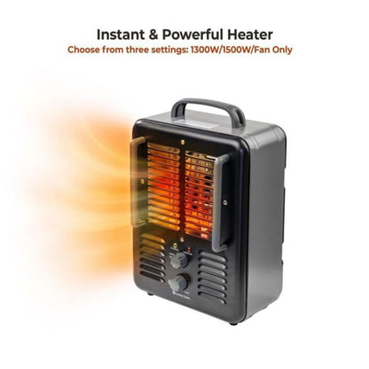 Comfort Zone Electric Portable Milkhouse Style Utility Space Heater with Adjustable Thermostat, Overheat Protection, and Safety Tip-Over Switch, Ideal for Garage or Greenhouse, 1,500W, CZ798BK
