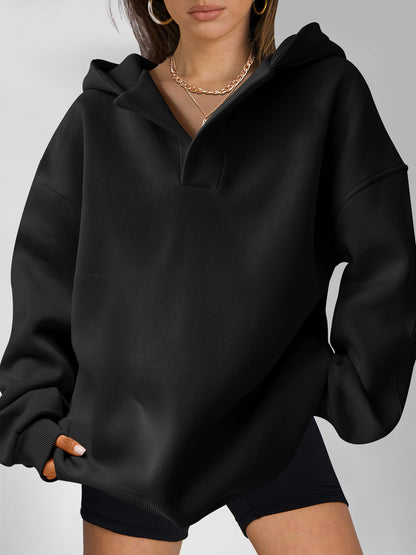 ANRABESS Womens Oversized Hoodies V Neck Sweatshirts Fleece Long Sleeve Pullover Y2K Clothes 2025 Fall Trendy Outfits Black L