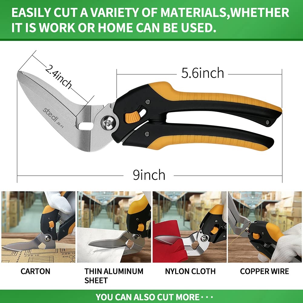 stedi 9-Inch Scissor Heavy Duty, All Purpose Scissors, Cardboard and Carpet Shears, TPR Handle, Extremely Sharp Blades with Finely Serrated -Easy Cutting Thick Paper, Leather, Fabric
