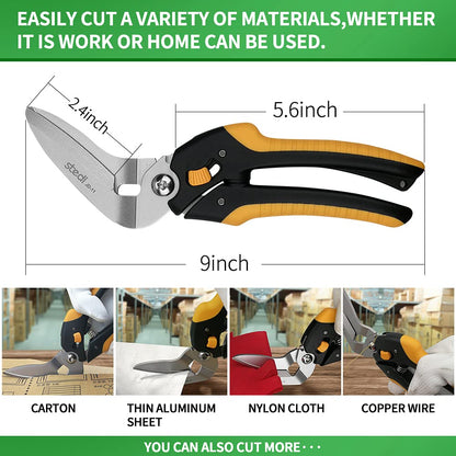 stedi 9-Inch Scissor Heavy Duty, All Purpose Scissors, Cardboard and Carpet Shears, TPR Handle, Extremely Sharp Blades with Finely Serrated -Easy Cutting Thick Paper, Leather, Fabric