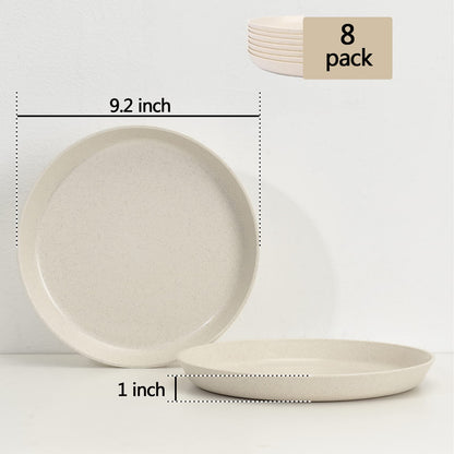 【Non Ceramic】 9 Inch Dinner Plates,BPA-Free Wheat Straw & Plastic Plates,Off White Plate Set Dishwasher and Microwave Safe Plates - Set of 8