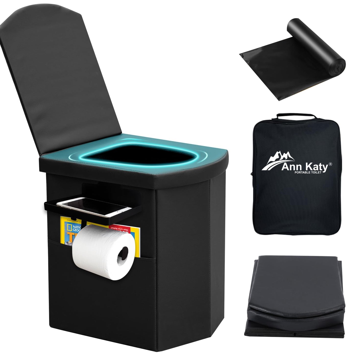 Ann Katy Upgrade XL Portable Toilet for Adults, Extra Large Portable Floding Toilet, Camping Travel Toilets with Lid for Kids, Compact Potty for Car,Hiking,Beach and Camping