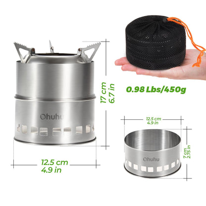 Camping Stove, Ohuhu Camp Stove Wood Burning Stove Stainless Steel Stoves Mini Portable Stove for Camping Picnic BBQ Backpacking Hiking Survival Emergency Cooking Outdoor with Grill Grid Carry Bag