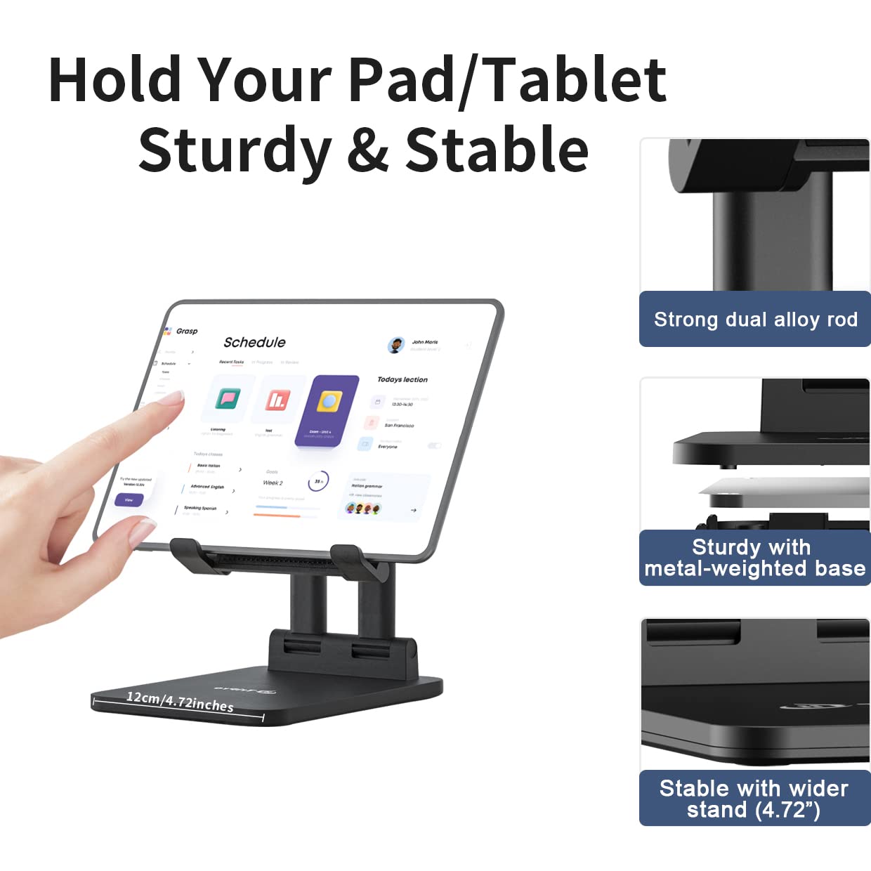 TriPro Tablet Stand -Portable Monitor Stand,4.72" Wide, Adjustable & Foldable, Super Sturdy,Tablet Holder for Desk Compatible with iPad/Tablets/Portable Monitor 7"-15.6"
