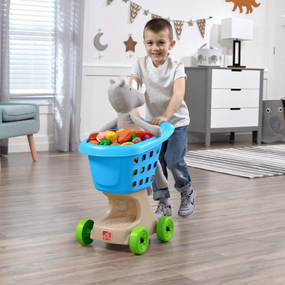 Step2 Little Helper's Shopping Cart for Kids, Play Grocery Cart, Made of Durable Plastic, for Toddlers 2+ Years Old, Blue