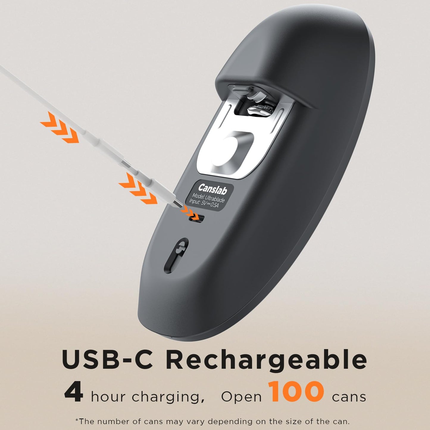 canslab Ultrablde SE - USB Rechargeable Electric Can Opener for Kitchen for Seniors with Arthritis- Cordless Battery Powered Automatic, Side Cut, Smooth Edge, Handsfree, for Small or Large Cans, Grey