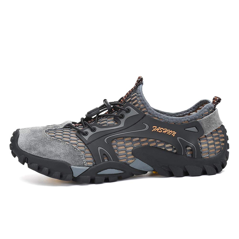 FLARUT Men's Sandals Barefoot Hiking Shoes Quick Dry Lightweight Outdoor Training Water Walking Shoes (Gray, EU44)