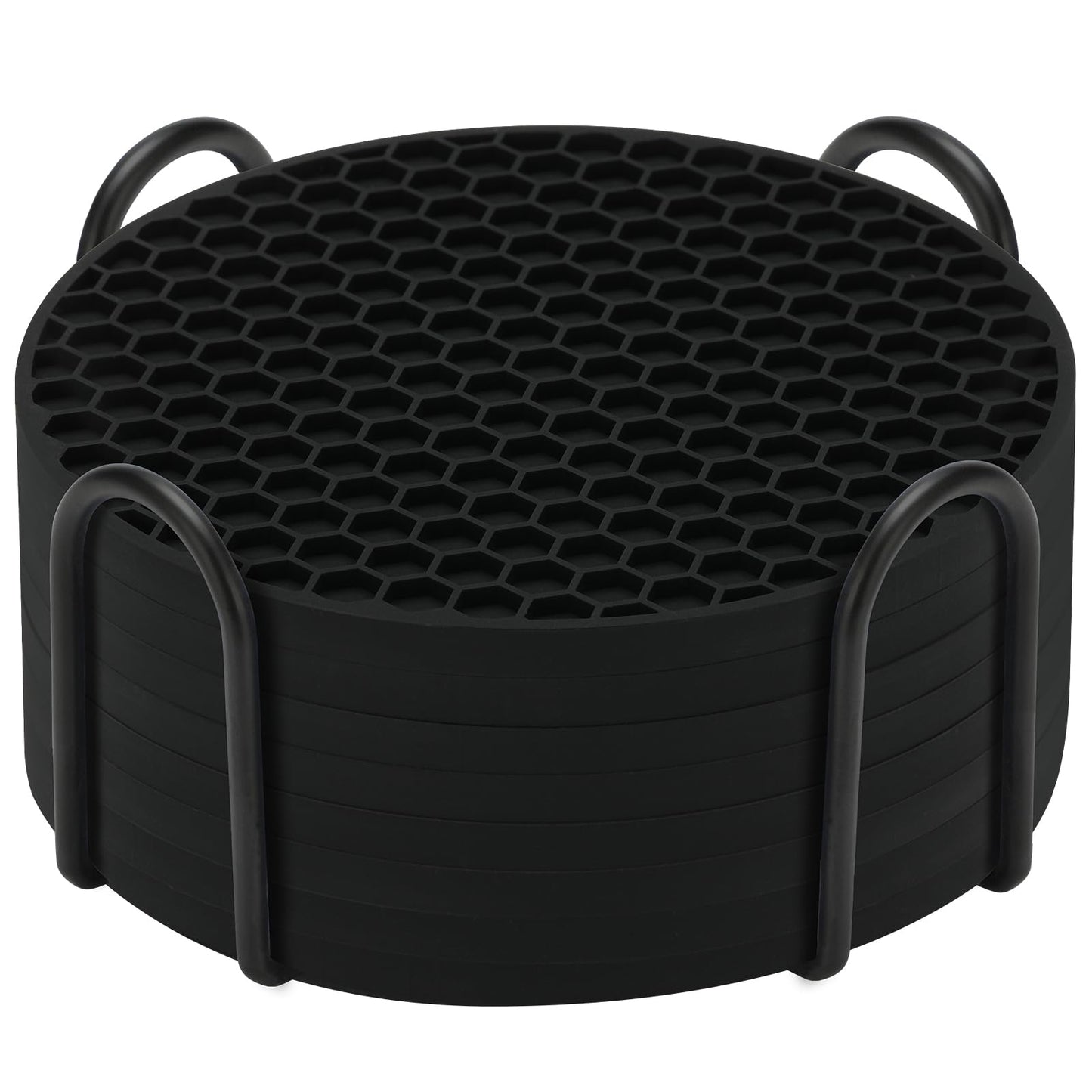 TWTLi Silicone Coasters Set of 8 with Holder,Coasters for Drinks,Beer,Coffee Coasters,Suitable for Kinds Cups,Hot or Cold,Anti-SLI,Non-Stick,Anti-Overflow Tabletop Protection and Decor (8 Pcs, Black)