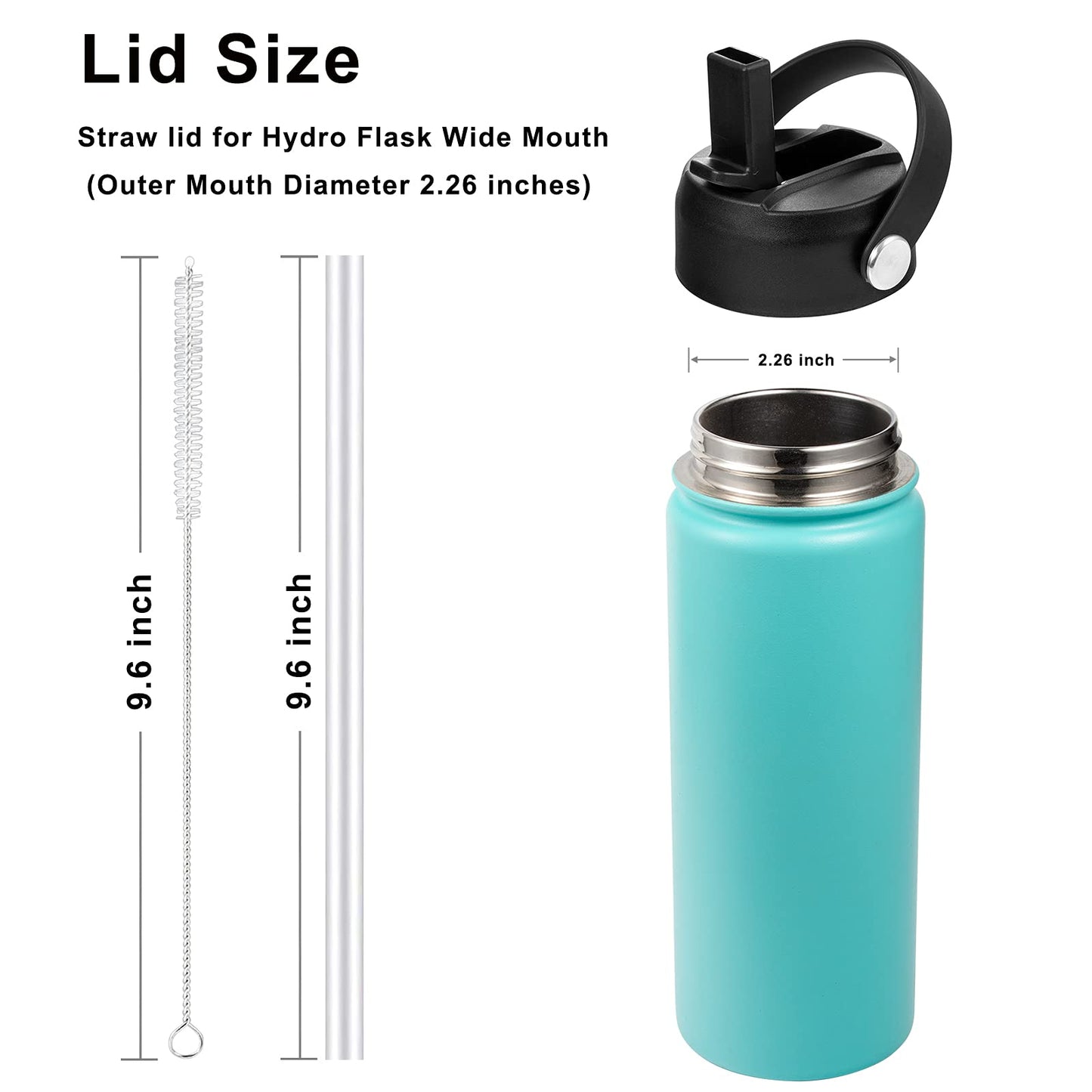 Straw Lid for Hydroflask | Lids with Straw for Hydro Flask 12 16 18 20 32 40 oz Wide Mouth Bottles | Replacement Cap Water Bottle Accessories | Black BPA-Free Sip Top