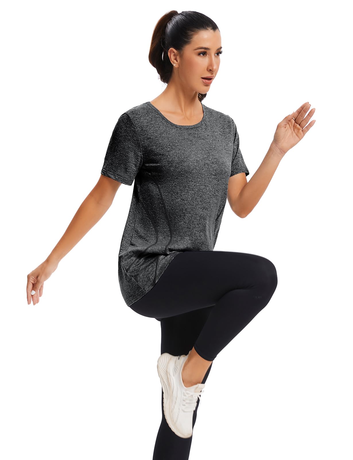 Fitness Yoga Shirts Tops for Women,Cucuchy Juniors Workout Clothes Cute Short Sleeve Round Neck Casual Tee Shirt Flowy Athletic Wear Fast Fit Hiking Running Sport Clothing Funny Outfit Black M