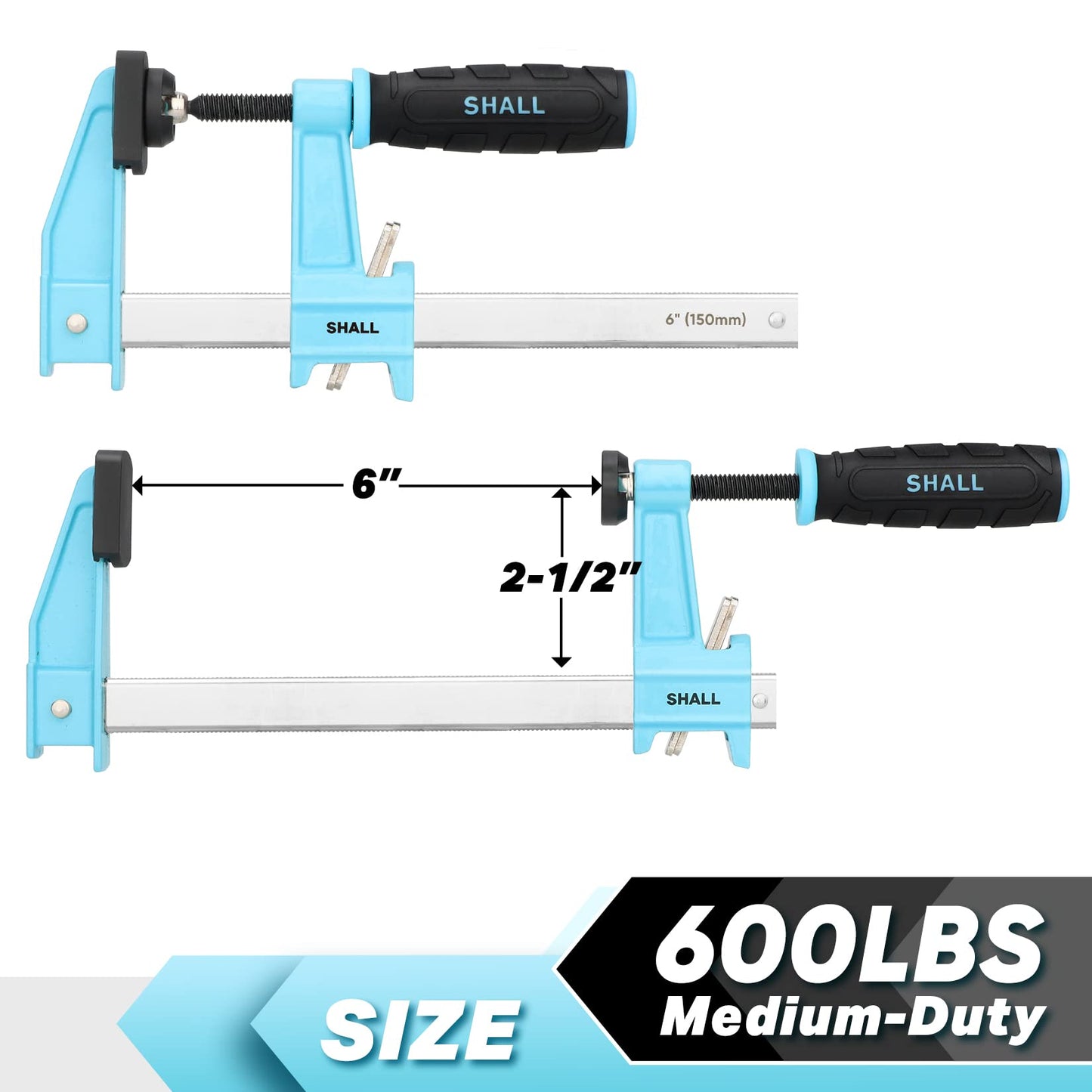 SHALL 6-Inch Steel Bar Clamps Set, 4-pack Medium-Duty Quick-Release F Clamps, 600 Lbs Load Limit for Woodworking, Metal working, DIY and Crafts