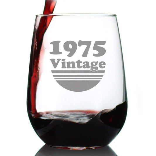 Bevvee Vintage 1975 Stemless Wine Glass - 50th Birthday Gifts for Women & Men Turning 50 - Bday Party Decor - Large 17 oz
