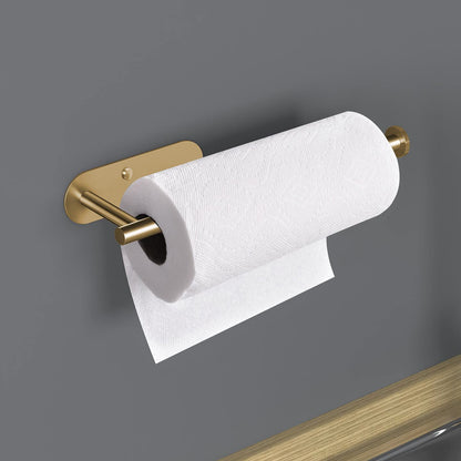 VAEHOLD Self Adhesive Paper Towel Holder Under Cabinet Wall Mounted Paper Towel Roll Holder for Kitchen Bathroom Wall - SUS304 Stainless Steel (Gold)