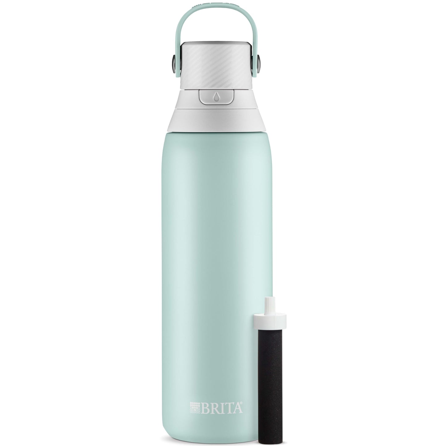 Brita Stainless Steel Premium Filtering Water Bottle, BPA-Free, Reusable, Insulated, Replaces 300 Plastic Water Bottles, Filter Lasts 2 Months or 40 Gallons, Includes 1 Filter, Glacier - 20 oz