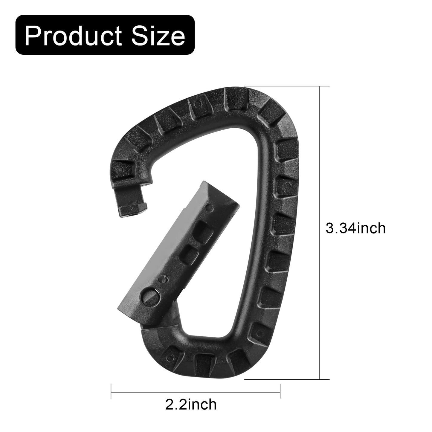 Tactical Gear Clips Plastic Carabiner Keychain Clip D-Rings Spring Snap Hook for Backpack, Molle System, Bag, Key Chain 12 Pack
