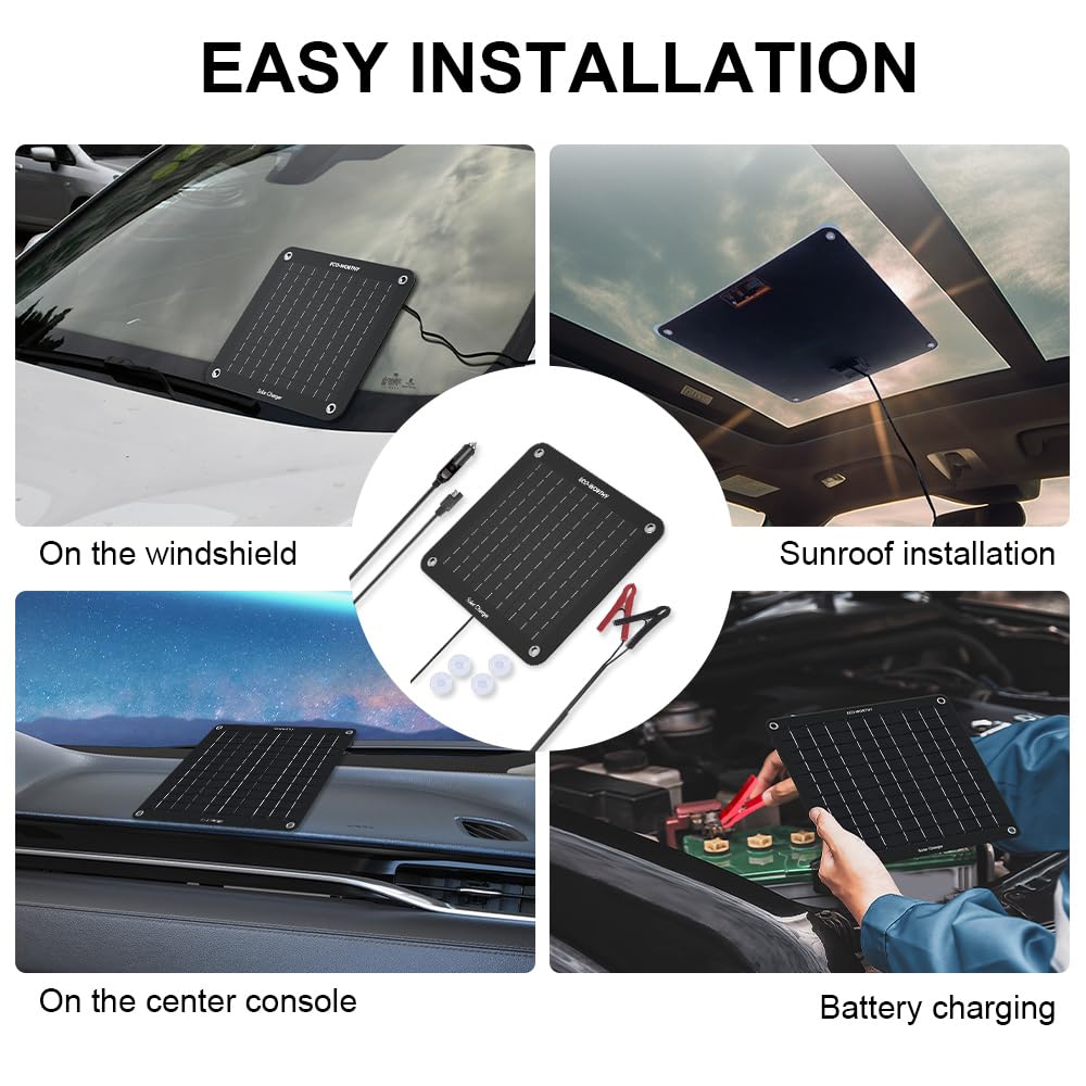 ECO-WORTHY 10W Solar Car Battery Charger Maintainer 12V Waterproof Portable Solar Trickle Charger for Car Truck Boat Lawn Mower RV Trailer Tractor ATV Utility Vehicle Battery