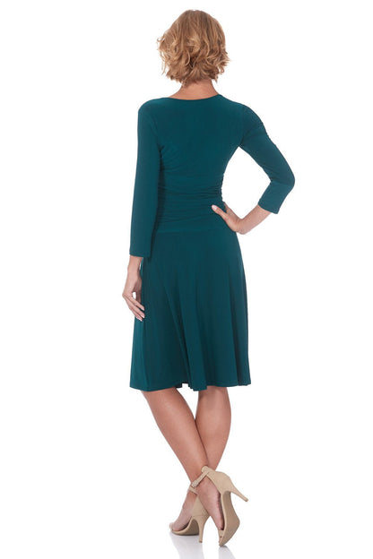 REKUCCI Women's Slimming 3/4 Sleeve Fit-and-Flare Crossover Tummy Control Dress (14, Hunter Green)