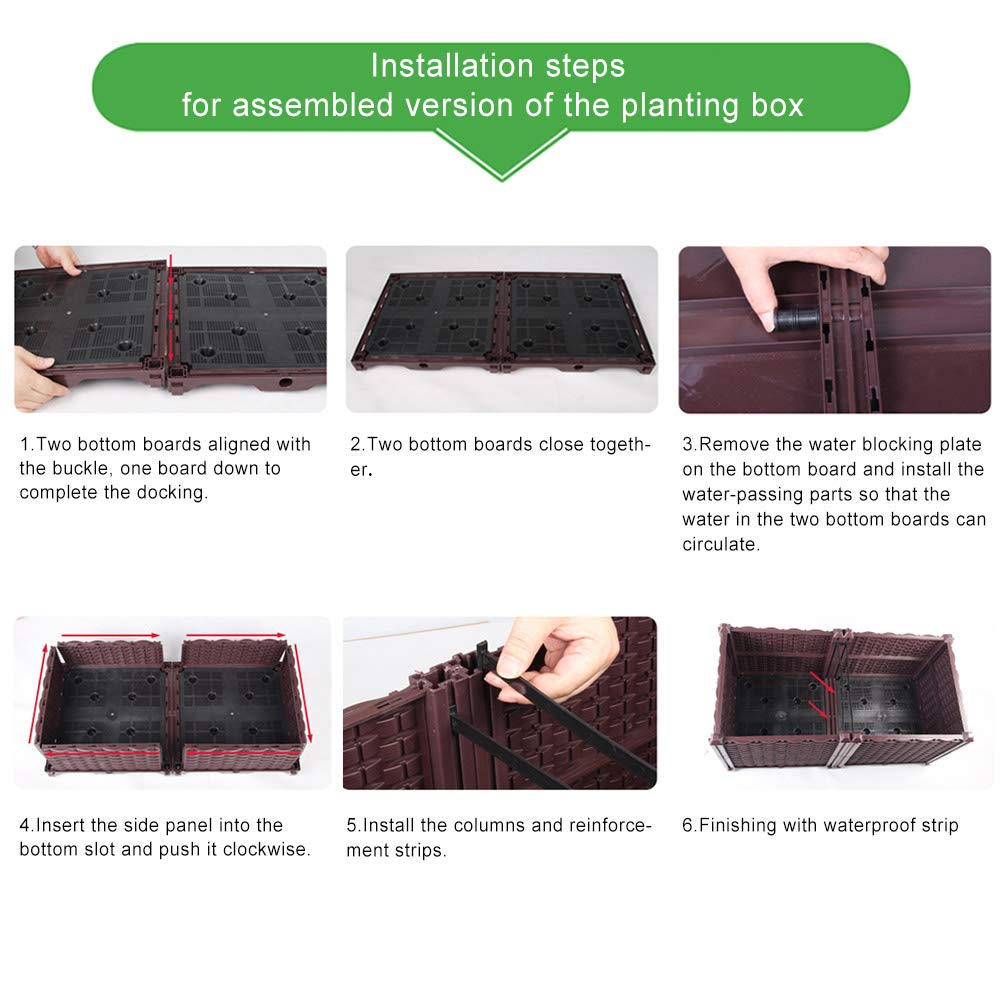 BAOYOUNI Rectangular Raised Garden Bed Kit Indoor Outdoor Plastic Planter Grow Box for Fresh Vegetables, Herbs, Flowers & Succulents, Brown, 46.06'' x 15.35'' x 14.96''