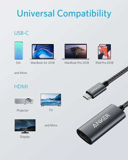 Anker USB C to HDMI Adapter (4K@60Hz), 310 USB-C Adapter (4K HDMI), for MacBook Pro, MacBook Air, iPad Pro, Pixelbook, XPS, Galaxy, and More(Compatible with Thunderbolt 3 Ports)