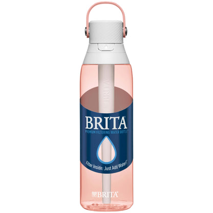 Brita Hard-Sided Plastic Premium Filtering Water Bottle, BPA-Free, Reusable, Replaces 300 Plastic Water Bottles, Filter Lasts 2 Months or 40 Gallons, Includes 1 Filter, Blush - 26 oz
