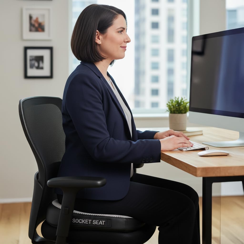 Aylio Socket Seat Cushion for Sit Bone and Back Pressure Relief, Butt, Tailbone, Hip, Hamstring, Posture Support - Firm Memory Foam Comfort Ischial Tuberosity Pillow for Desk Chair or Car