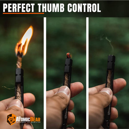Fire Starter Wick for Campfires - Firewand Survival Tool Serves as a Waterproof Match - Easy to Light with Flint and Steel - Extinguish The Flame Inside The Wand's Tube- 39" Tinder Rope for Long Burn