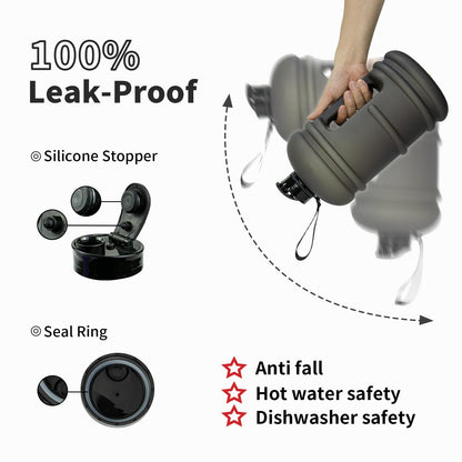 TOOFEEL 1 Gallon Water Bottle - 128 oz With Flip Lid, Measurements Marked, Leak Proof BPA Free Jug for Gym, Sports - Matte Black