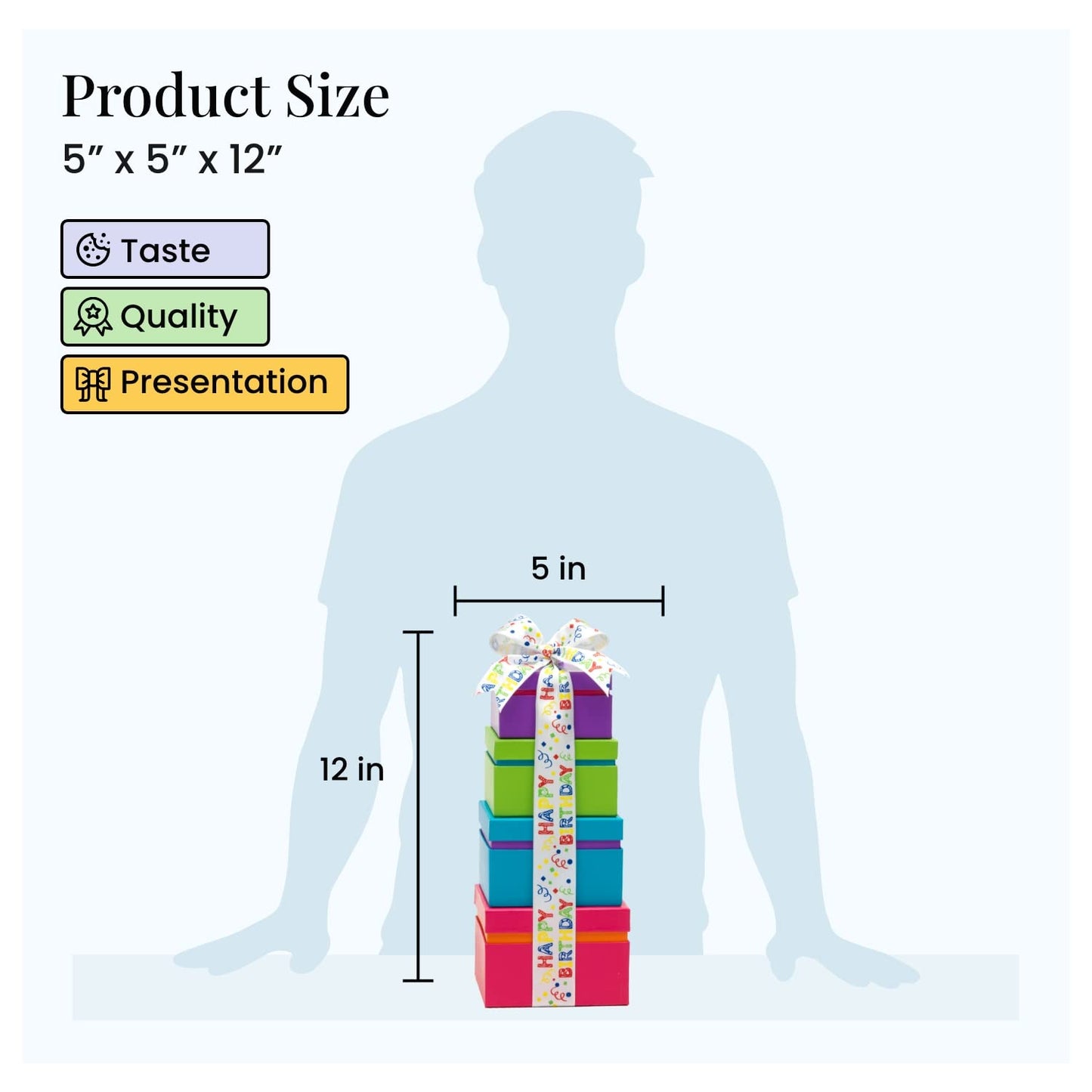 Broadway Basketeers Birthday Gift Basket Tower - Birthday Snack Box with Sweet and Savory Treats for Men, Women, & Kids