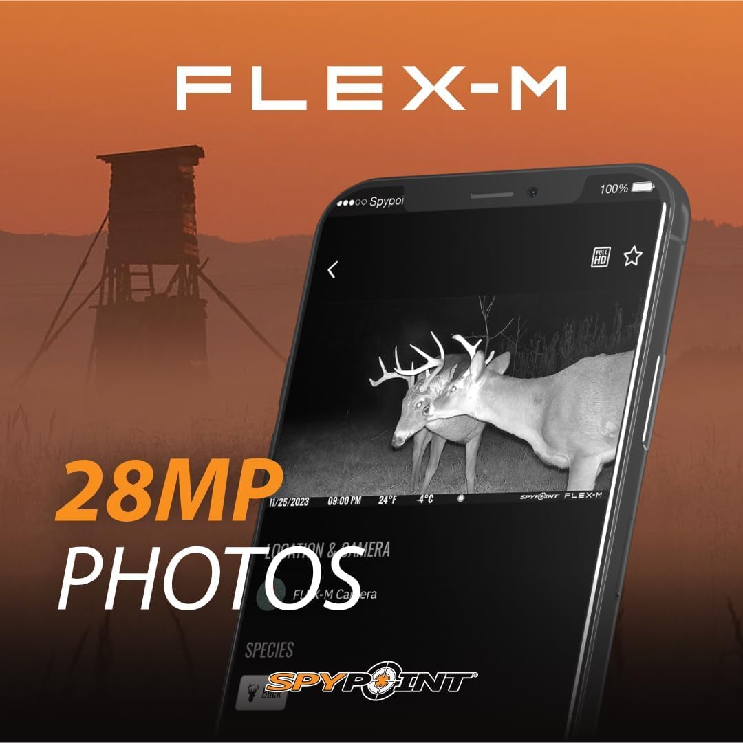 SPYPOINT Flex-M Twin Pack Cellular Trail Cameras - Best Hunting Accessories, No WiFi Needed, GPS, Night Vision, Dual-Sim LTE, IP65 Water-Resistant Game Camera, 28MP Photos, 720p Videos + Sound (2)