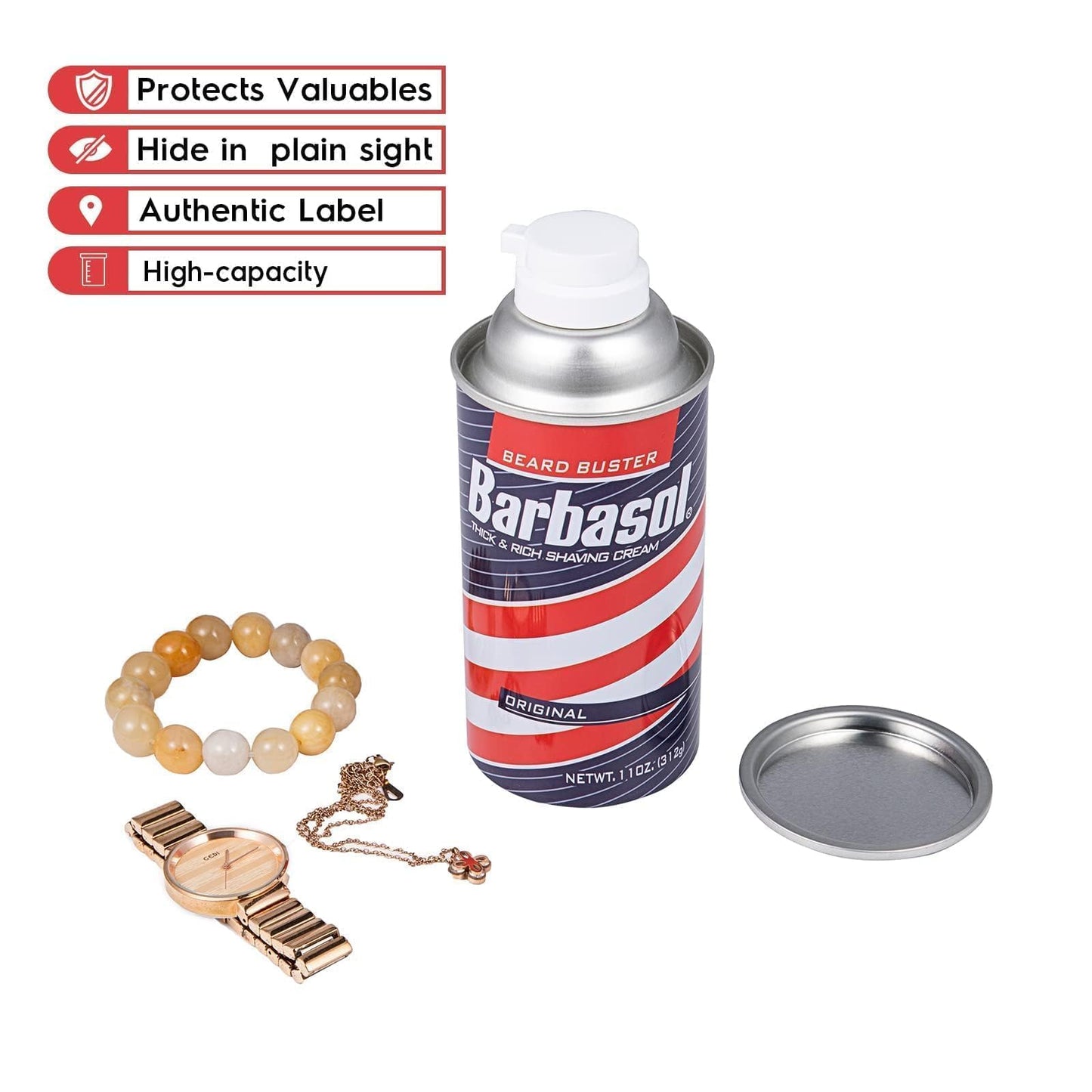 Barbasol Diversion Safe Stash Can with Food Grade Smell Proof Bag with Hidden Compartment for Keys, Cash and Valuables (11oz Travel Size)