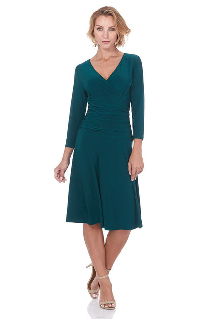 REKUCCI Women's Slimming 3/4 Sleeve Fit-and-Flare Crossover Tummy Control Dress (14, Hunter Green)