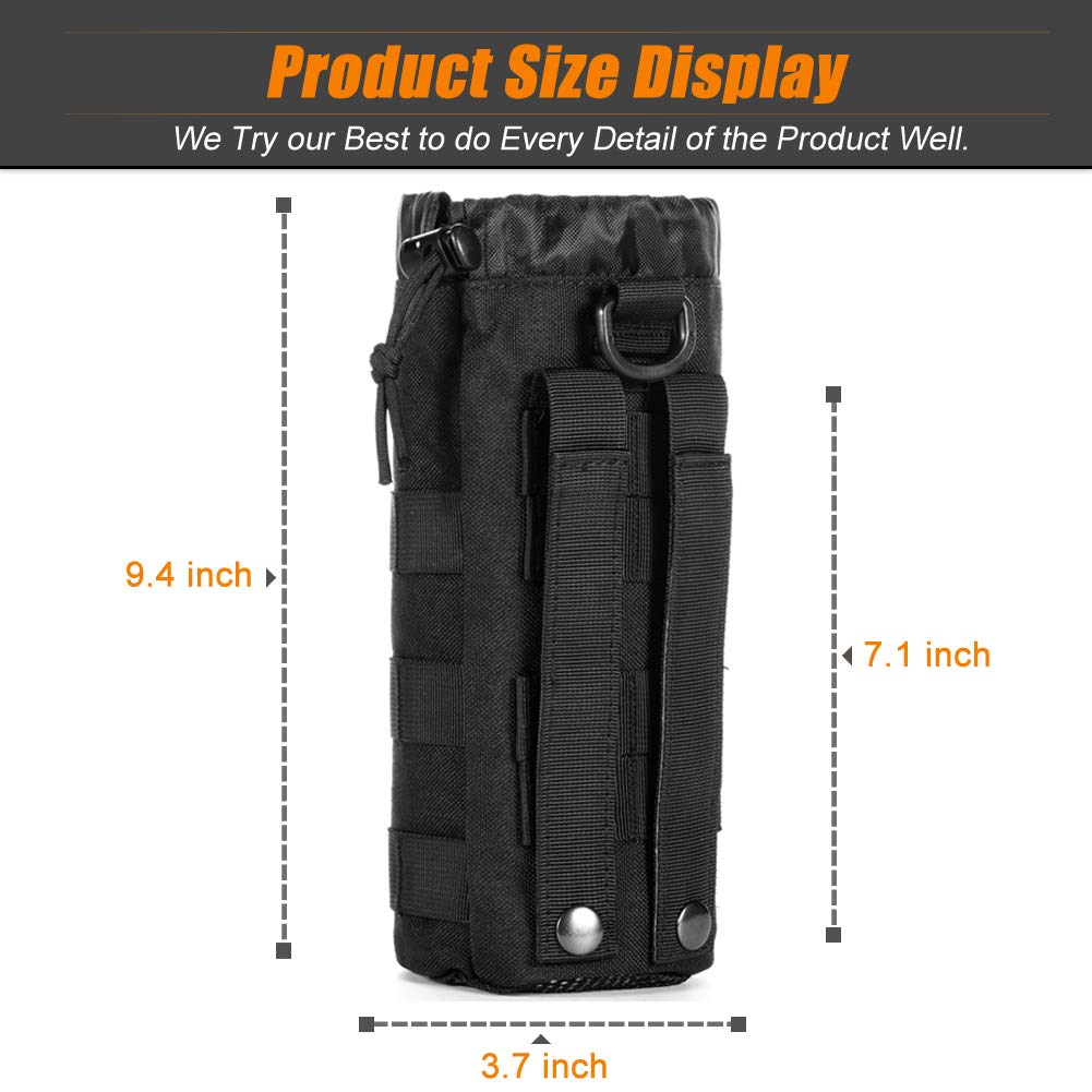 Upgraded Tactical Drawstring Molle Water Bottle Holder Tactical Pouches (NEW-2P Water Pouch)
