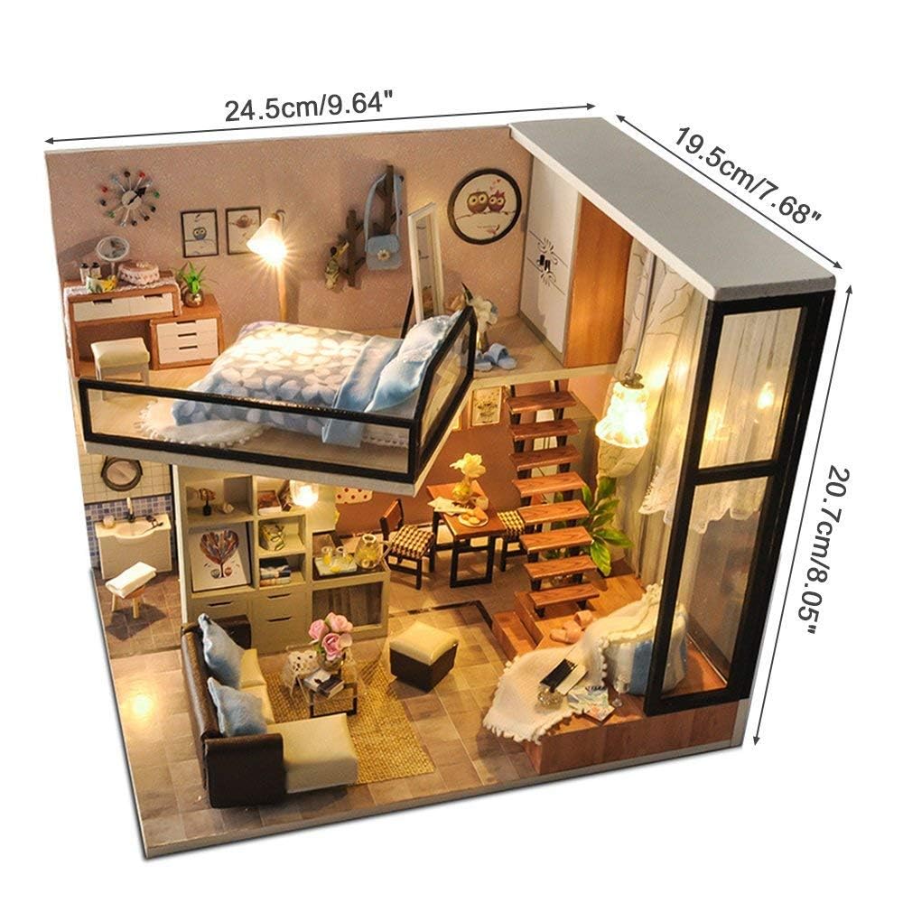 UniHobby DIY Dollhouse Kit with Dust Proof Cover 1:24 Scale Wooden Toy Gift