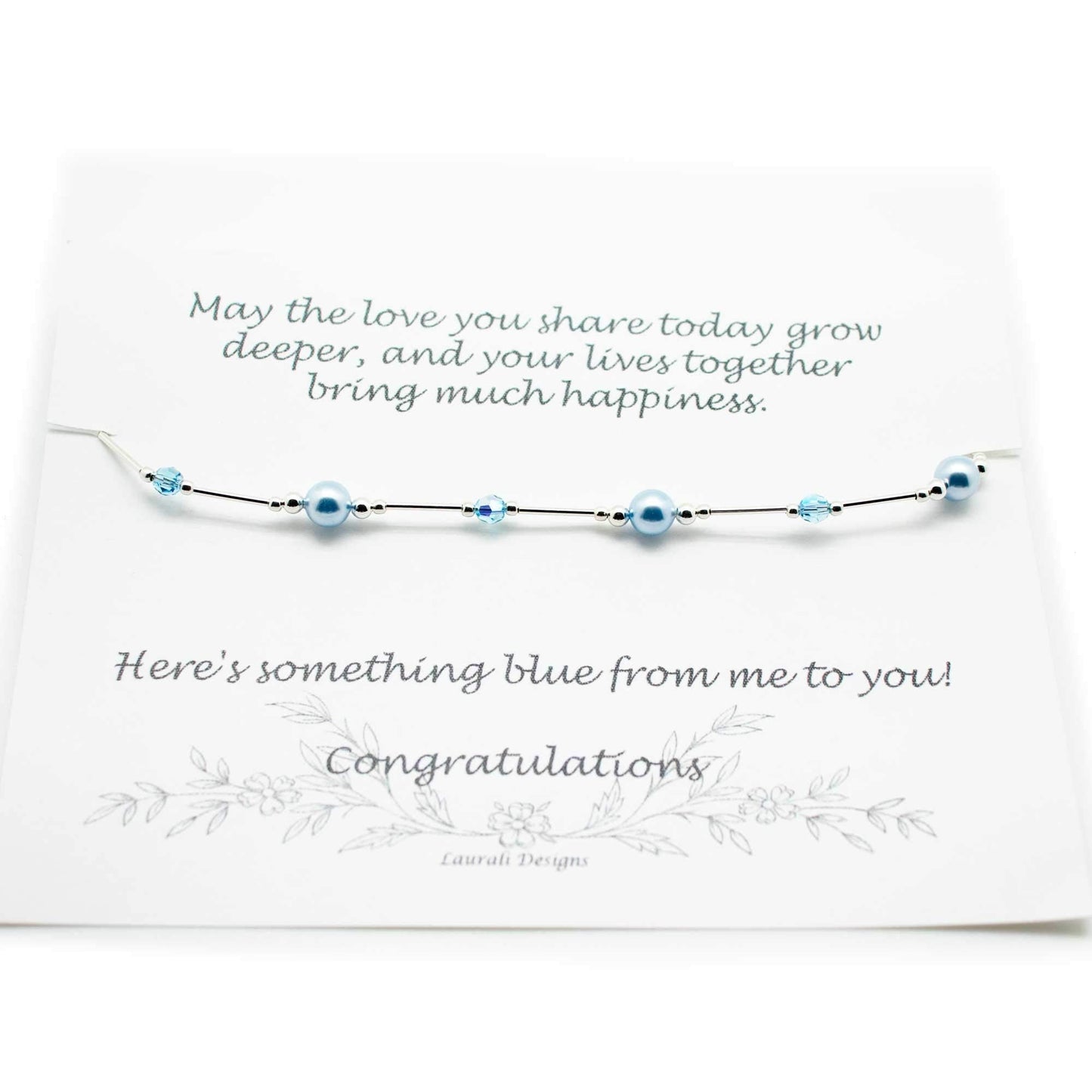 Something Blue Bride Gift Anklet, Sterling Silver and Blue Crystal Pearl and Crystal Wedding (Large 9 1/2" to 11")