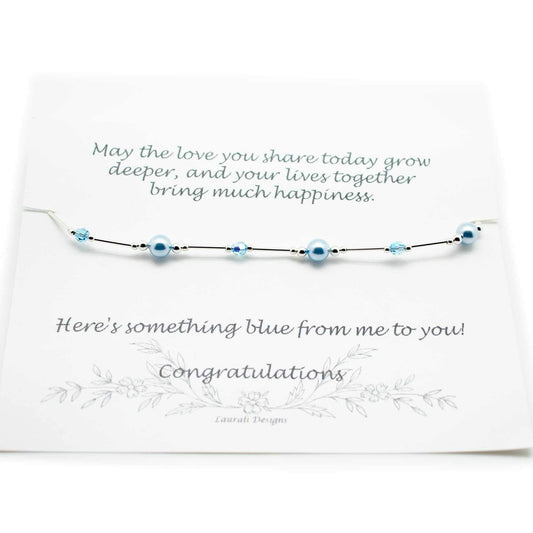 Something Blue Bride Gift Anklet, Sterling Silver and Blue Crystal Pearl and Crystal Wedding (Large 9 1/2" to 11")